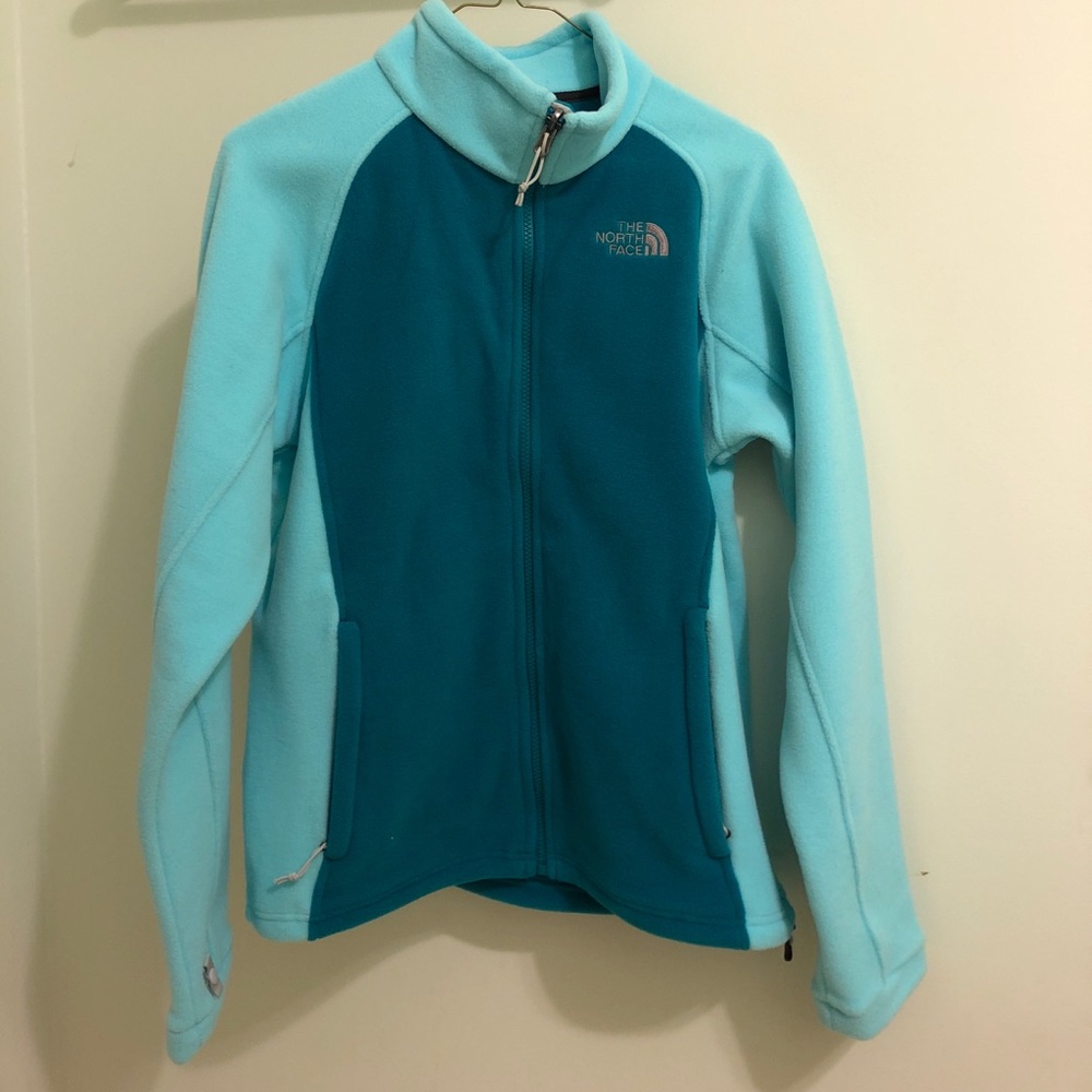 North face fleece jacket medium teal blue